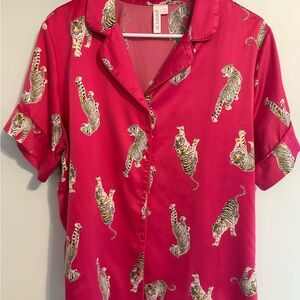 Pink Tiger Print Satin PJ Set